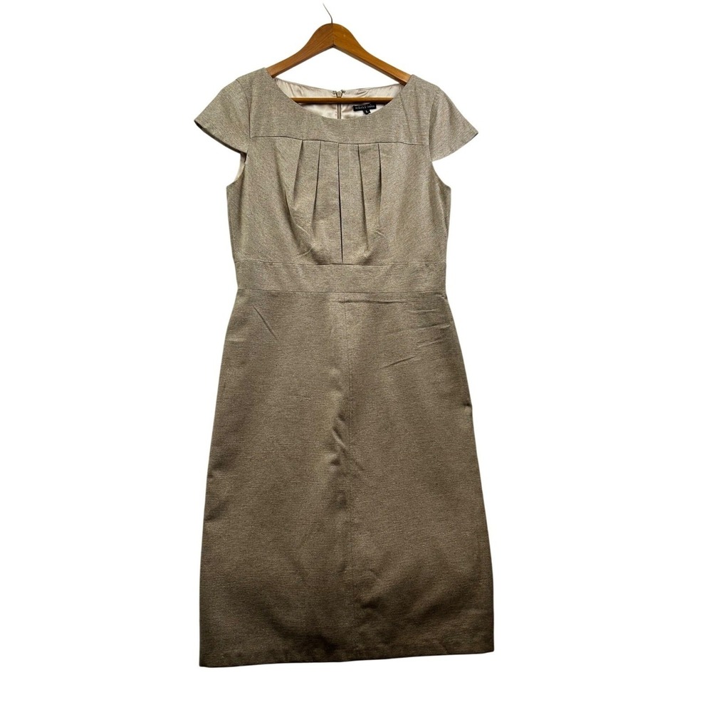 Maria Bianca Nero Sheath Dress Womens L Neutral Taupe Wedding Guest USA Timeless